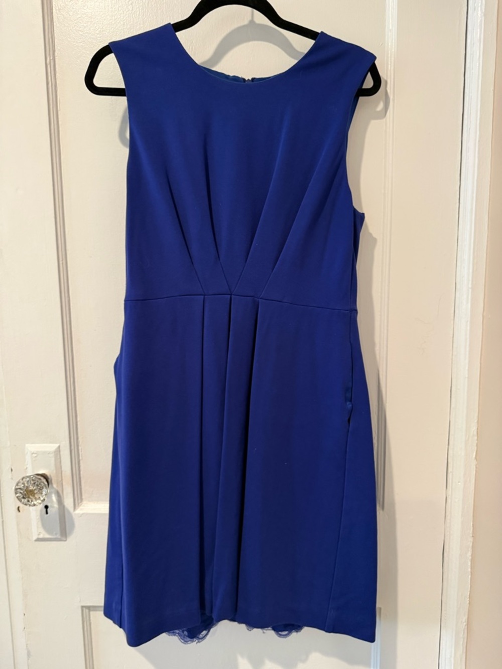Trina Turk Sleeveless Blue Dress 10 EUC Lace Trim at Hem Zip Lined